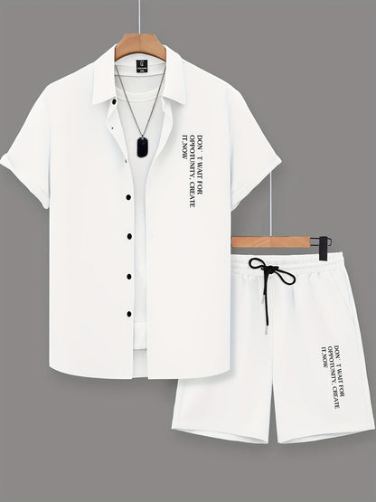 Herren Sommer Freizeit Set mit Motivdruck – Shirt und Shorts, Modernes 2-teiliges Outfit für Alltag & Urlaub