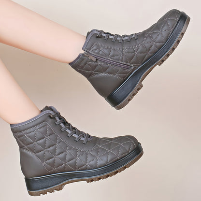 Damen Winterstiefeletten mit Steppung und Schnürung, warm gefüttert
