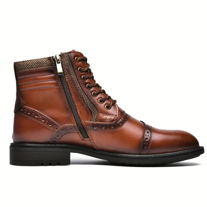 Herren Stiefeletten zum Schnüren, Braun, mit Brogue-Details und Reißverschluss