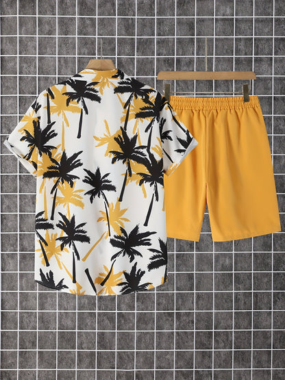 Herren Strandhemd Set – Lässiges Palmenmuster für Sommer und Urlaub