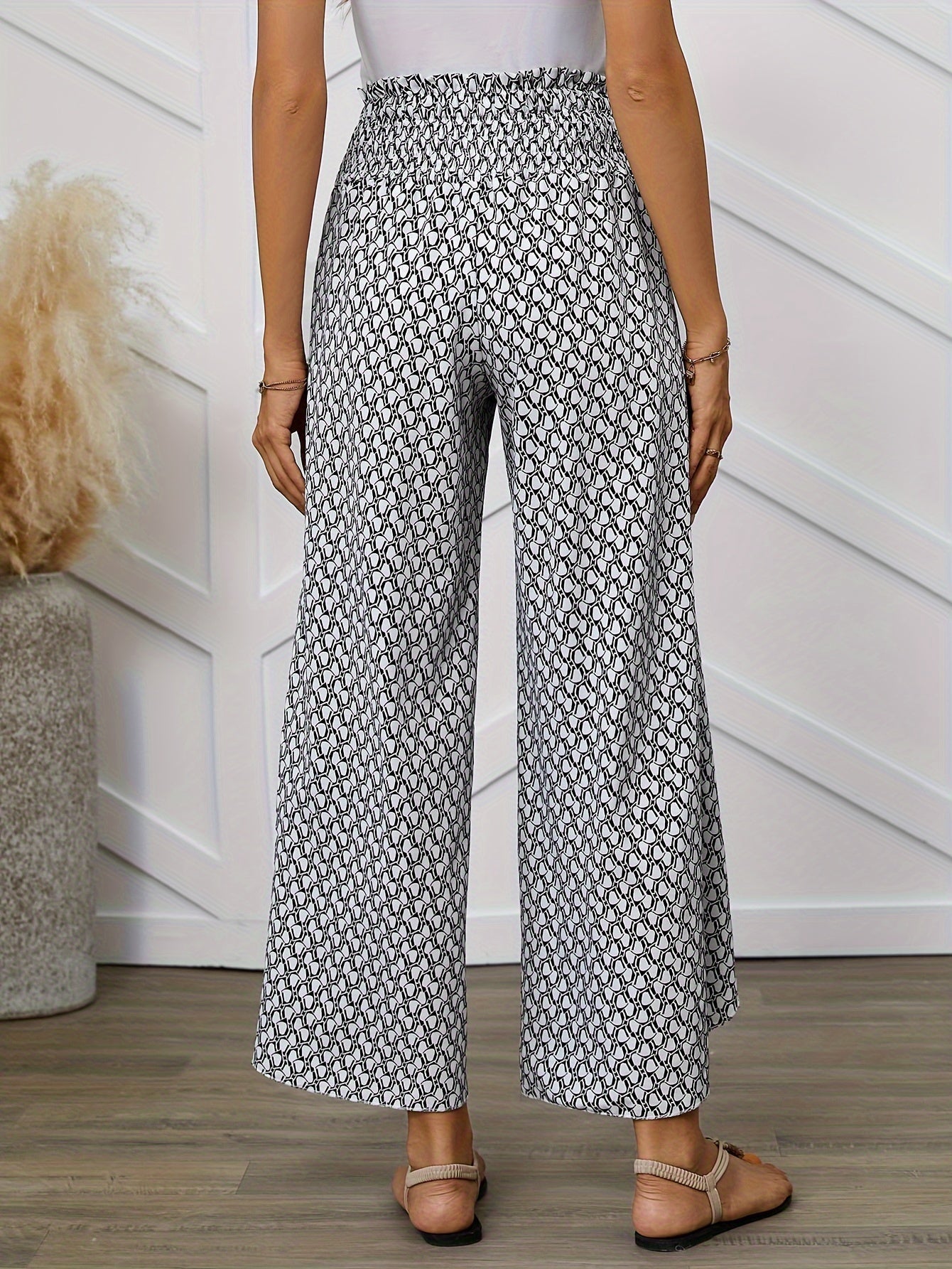 Damen Weite Bein Hose mit geometrischem Muster – Eleganter Sommer-Look für Freizeit und Alltag