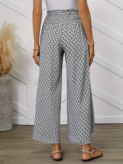 Damen Weite Bein Hose mit geometrischem Muster – Eleganter Sommer-Look für Freizeit und Alltag