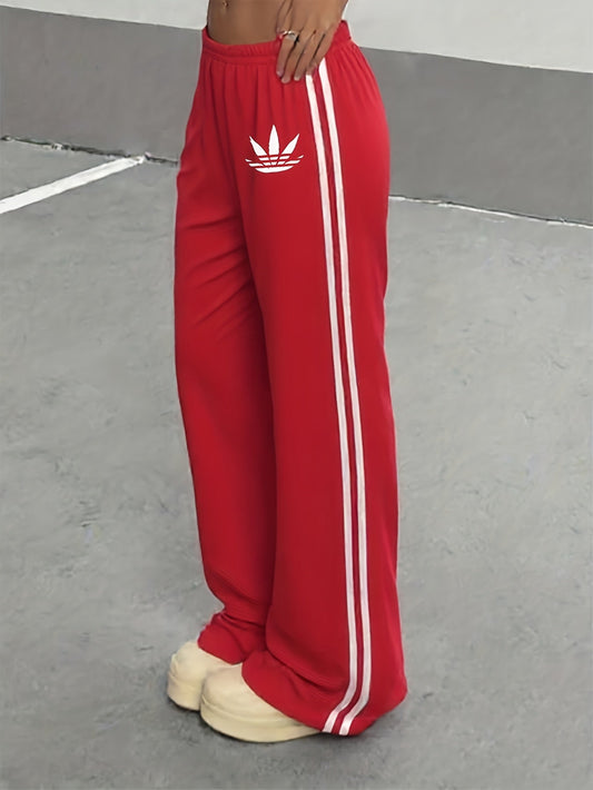 Damen Weite Sporthose mit Streifen und Retro-Look
