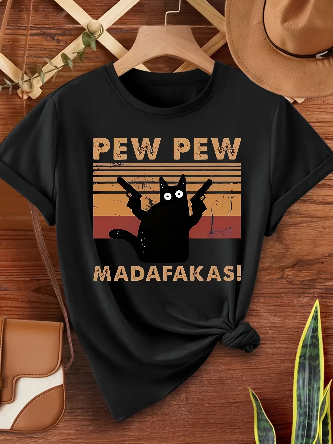 Damen T-Shirt mit lustigem Cat Cartoon Spruch – Vintage Stil, Freizeit, Geschenkidee
