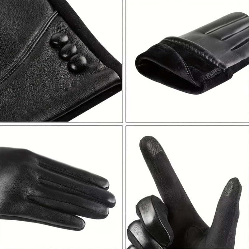 Schwarze Handschuhe mit Zierknöpfen Touchscreen-kompatibel