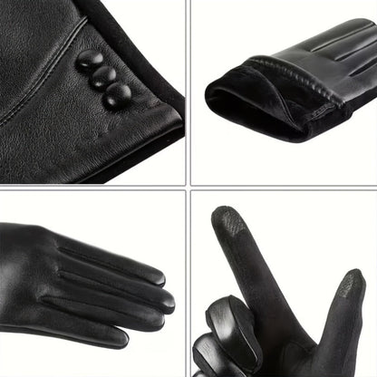 Schwarze Handschuhe mit Zierknöpfen Touchscreen-kompatibel