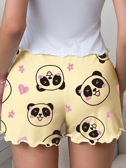 Damen Schlafshorts mit Panda-Motiv und Schleife – Süße Pyjamashorts für gemütliche Nächte