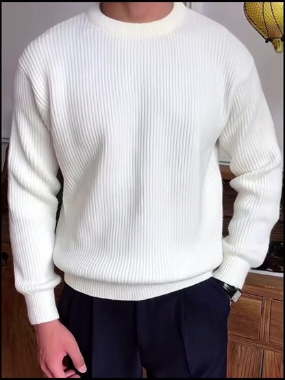 Gerippter Pullover Langarm Rundhalsausschnitt Freizeit Sweater für Herren – Weich & Bequem
