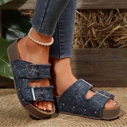 Damen Plateau-Sandalen im Boho-Stil mit Fransen und Nieten – Modische Freizeitschuhe