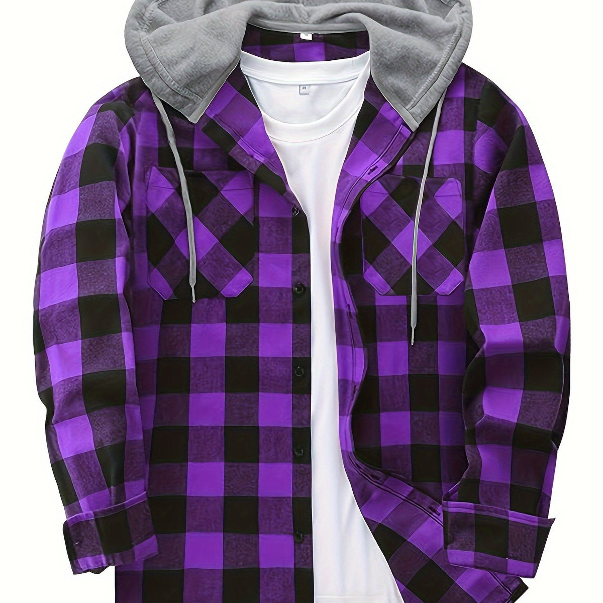 Unisex Kariertes Hemdjacke mit Kapuze Button-Down Langarm Freizeithemd