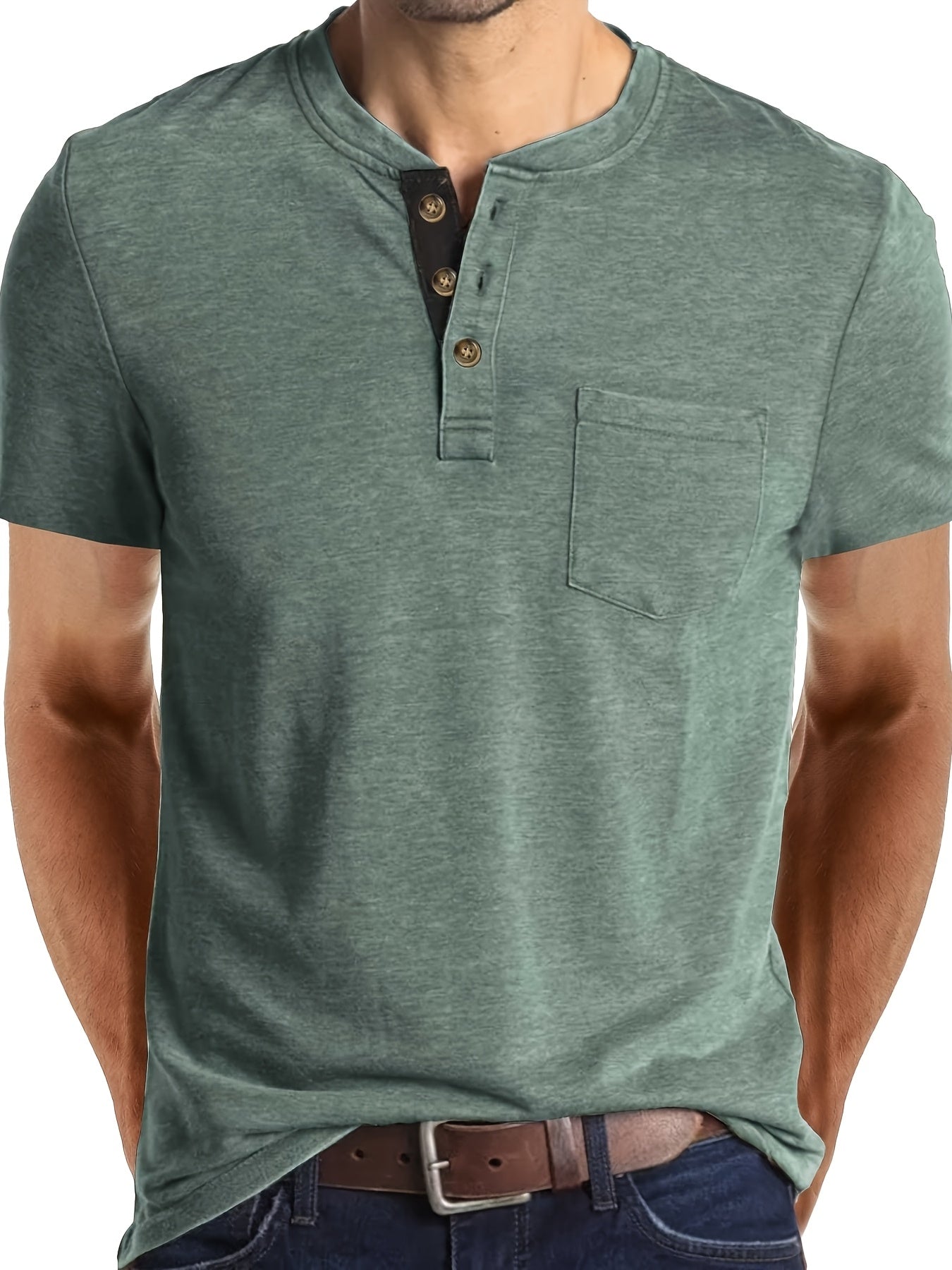 Herren Henley T-Shirt mit Knopfleiste und Brusttasche – Freizeitstil für Alltag und Wochenende