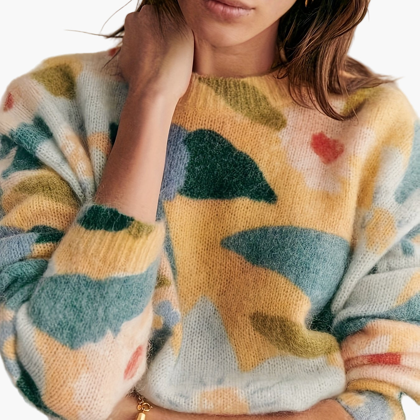 Damen Pullover Elegant Strickpullover mit Blumenmuster für Herbst und Winter