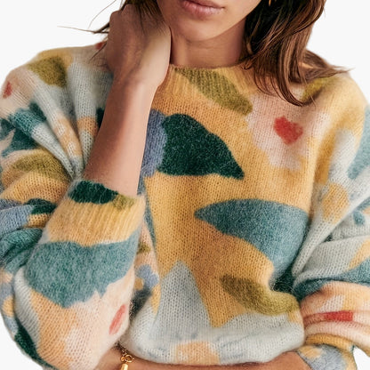 Damen Pullover Elegant Strickpullover mit Blumenmuster für Herbst und Winter