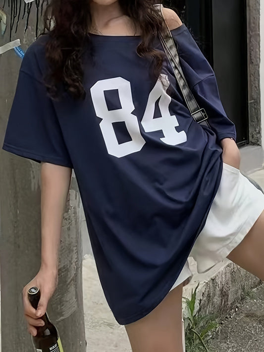 Damen Oversize Varsity-Style T-Shirt mit Zahlendruck – Lockeres Streetwear für Freizeit & Alltag