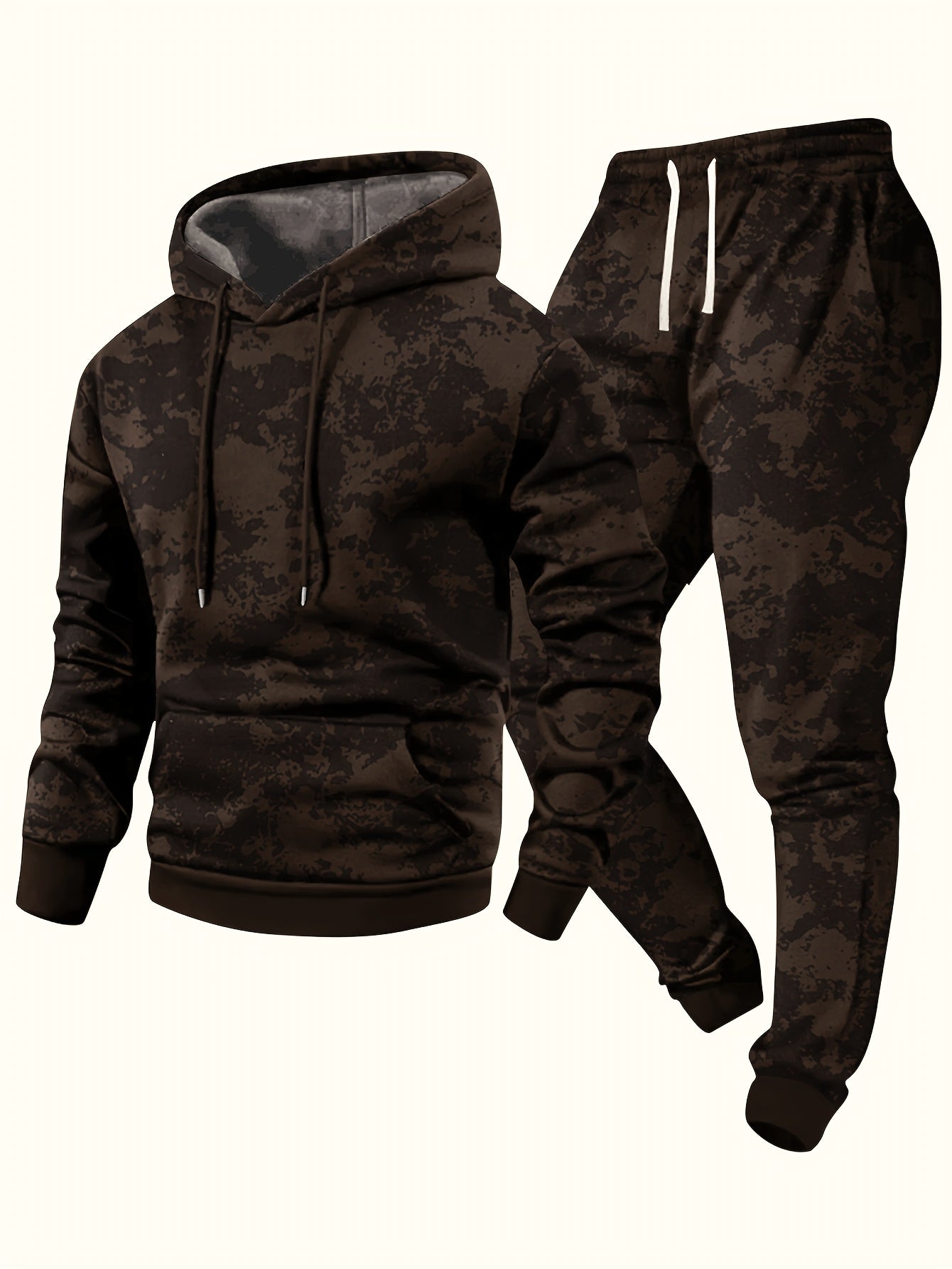 Herren Hoodie & Jogginghose Set Tarnmuster, Sportanzug mit Kapuze und Kordelzug, Trainingsanzug