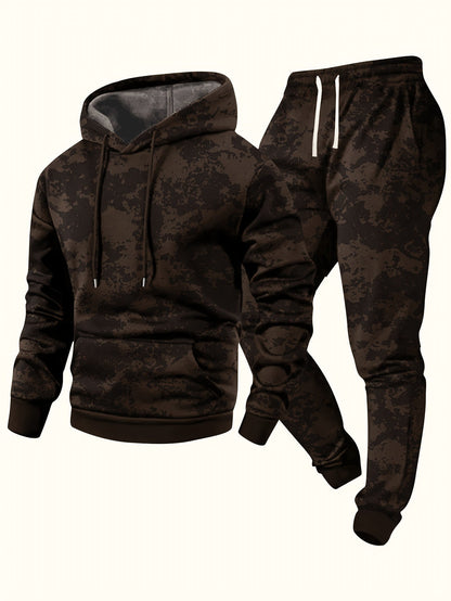 Herren Hoodie & Jogginghose Set Tarnmuster, Sportanzug mit Kapuze und Kordelzug, Trainingsanzug