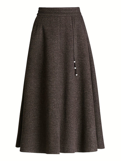 Damen A-Linien Midi-Rock Dunkelbraun mit Knopfanlieger