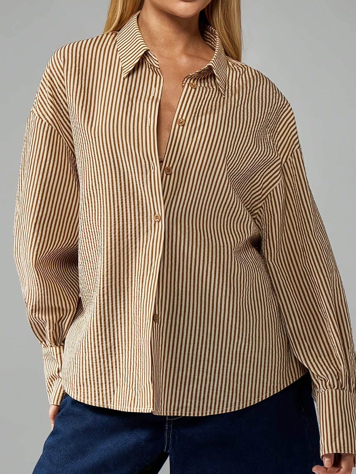 Damen Streifen Bluse mit Bindedetail hinten Langarm