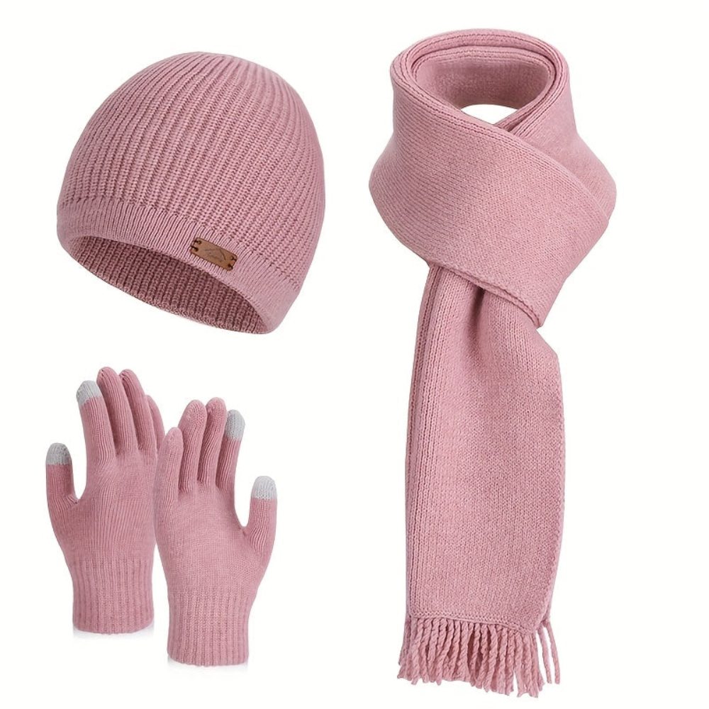 Unisex Winter Strickset: Warme Mütze, Schal und Handschuhe in Grün mit Touchscreen-Funktion