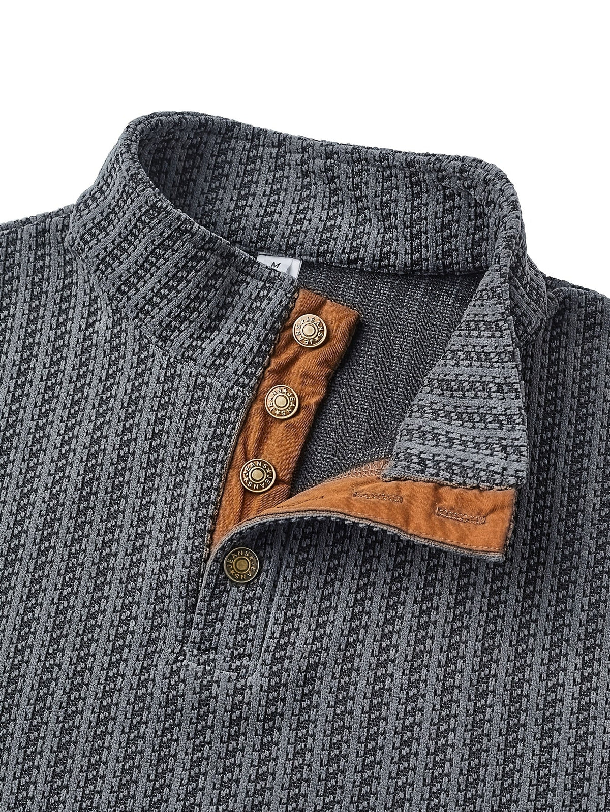 Herren Strickpullover Stehkragen Halbknopfleiste Ellbogen-Patches