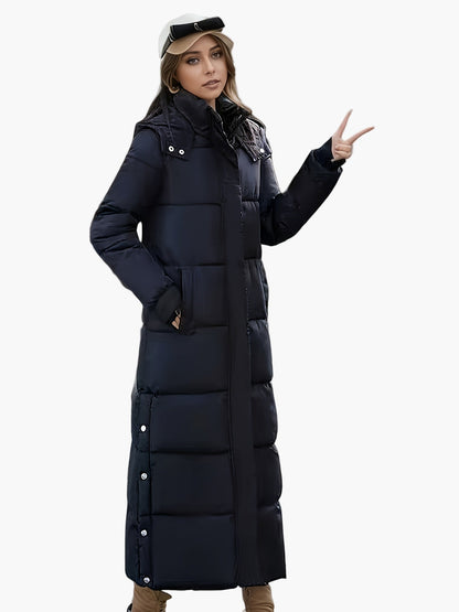 Damen Steppmantel Winter Elegant Lang mit Kapuze – Perfekt für kalte Tage
