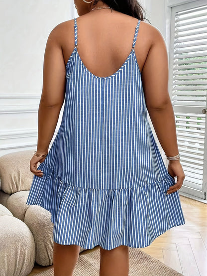Damen Sommerkleid mit Streifen und V-Ausschnitt – Lässiger Freizeit-Look