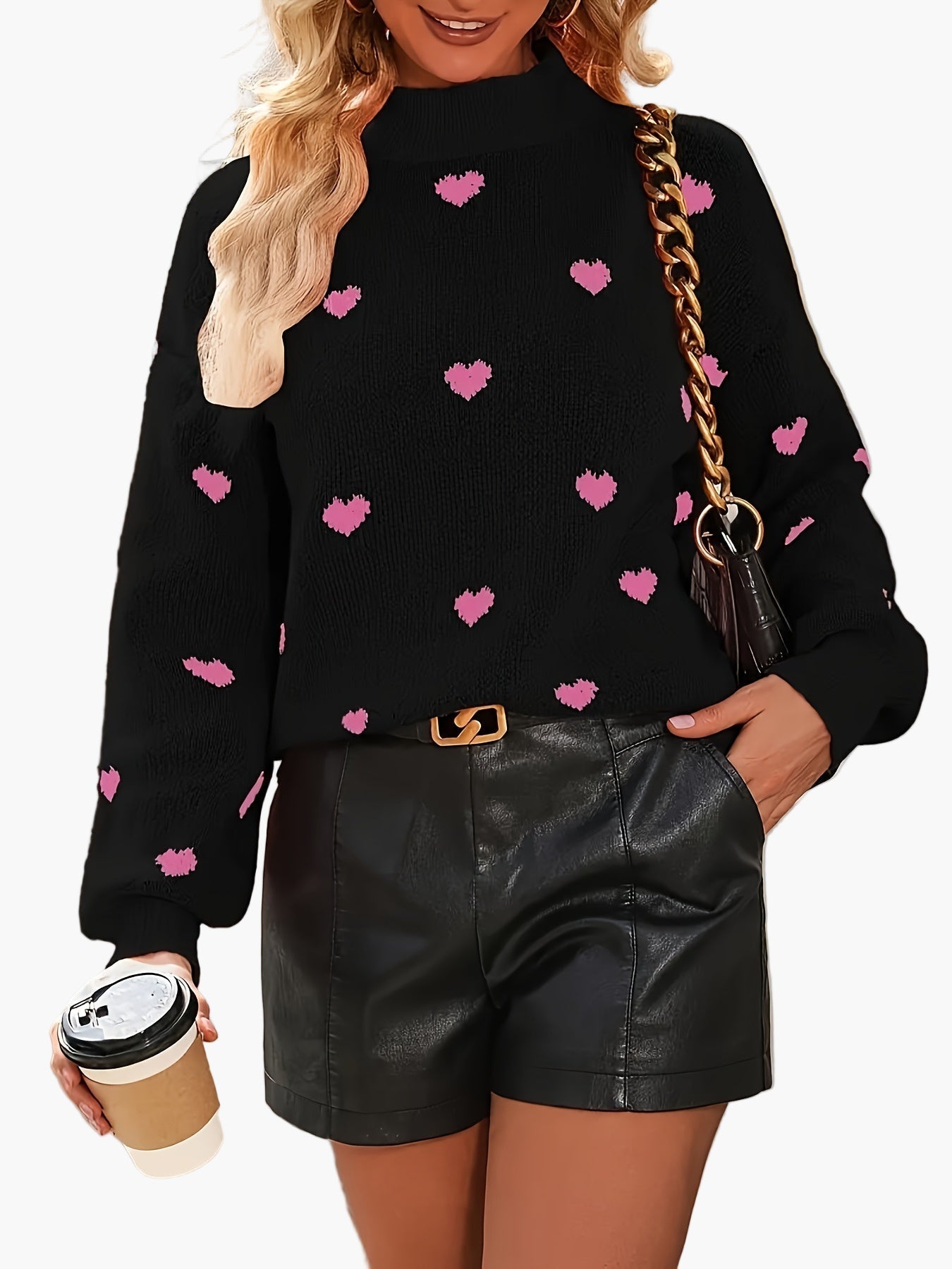 Damen Pullover mit Herzmuster – Eleganter Strickpullover für Freizeit und Alltag