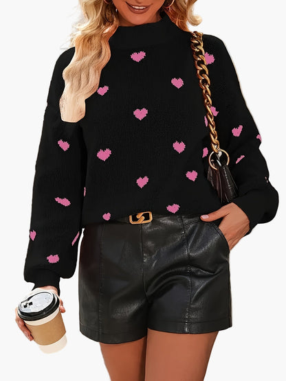 Damen Pullover mit Herzmuster – Eleganter Strickpullover für Freizeit und Alltag