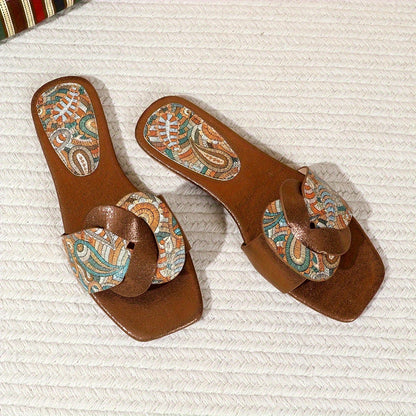 Damen Slide Sandalen mit Paisley Muster und Modernem Design – Elegante Sommerschuhe für Alltag und Freizeit