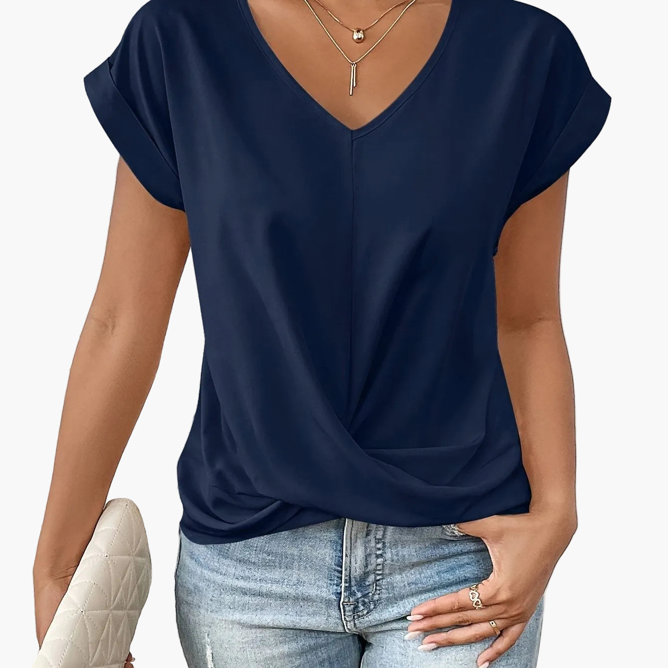 Damen Elegante Wickelbluse mit V-Ausschnitt für Alltag und Büro