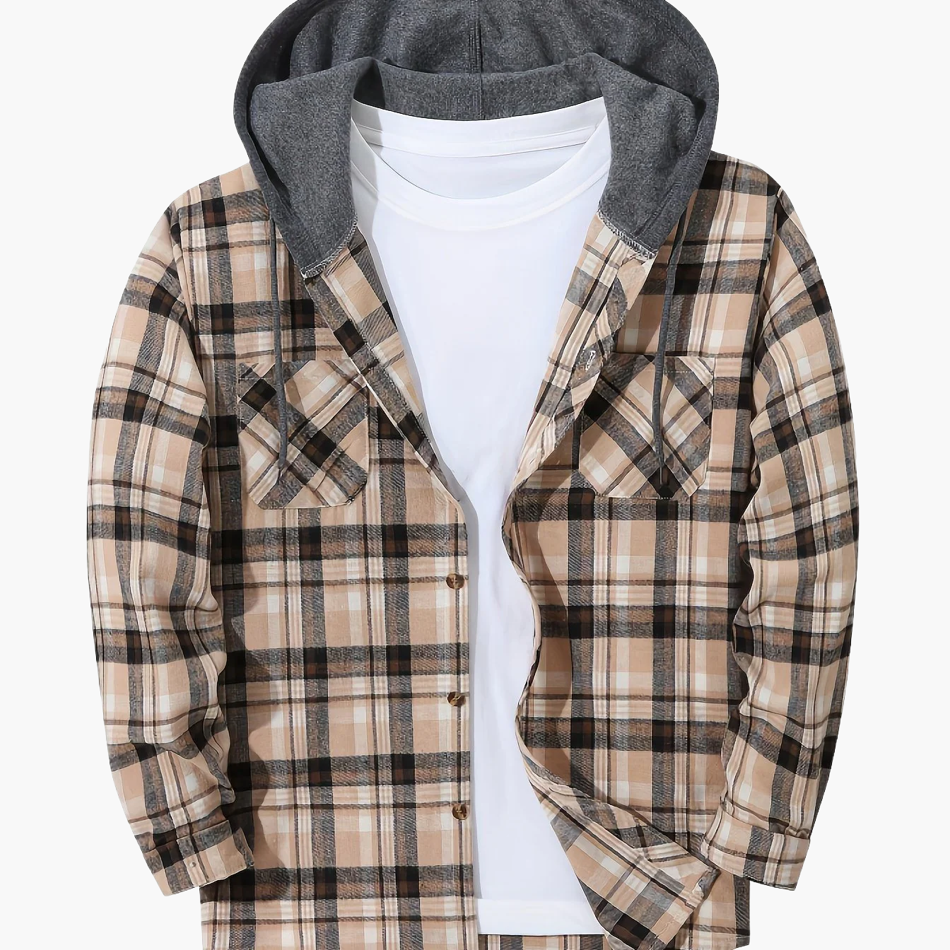 Herren Karo-Hemdjacke mit Kapuze – Lässige Streetwear für Alltag und Freizeit