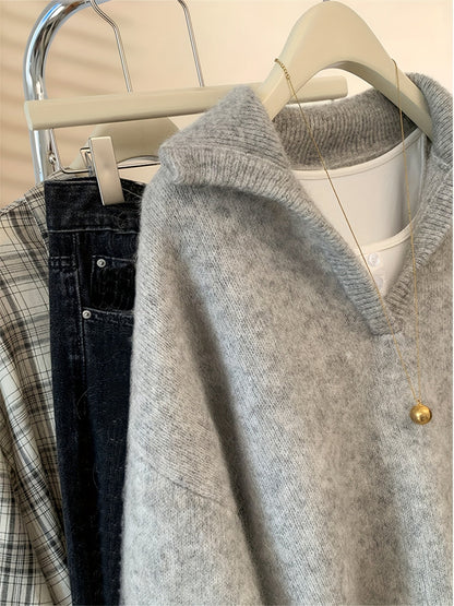 Damen Vintage Strickpullover mit V-Ausschnitt – Lässiger Herbst/Winter Pullover für Alltag und Freizeit