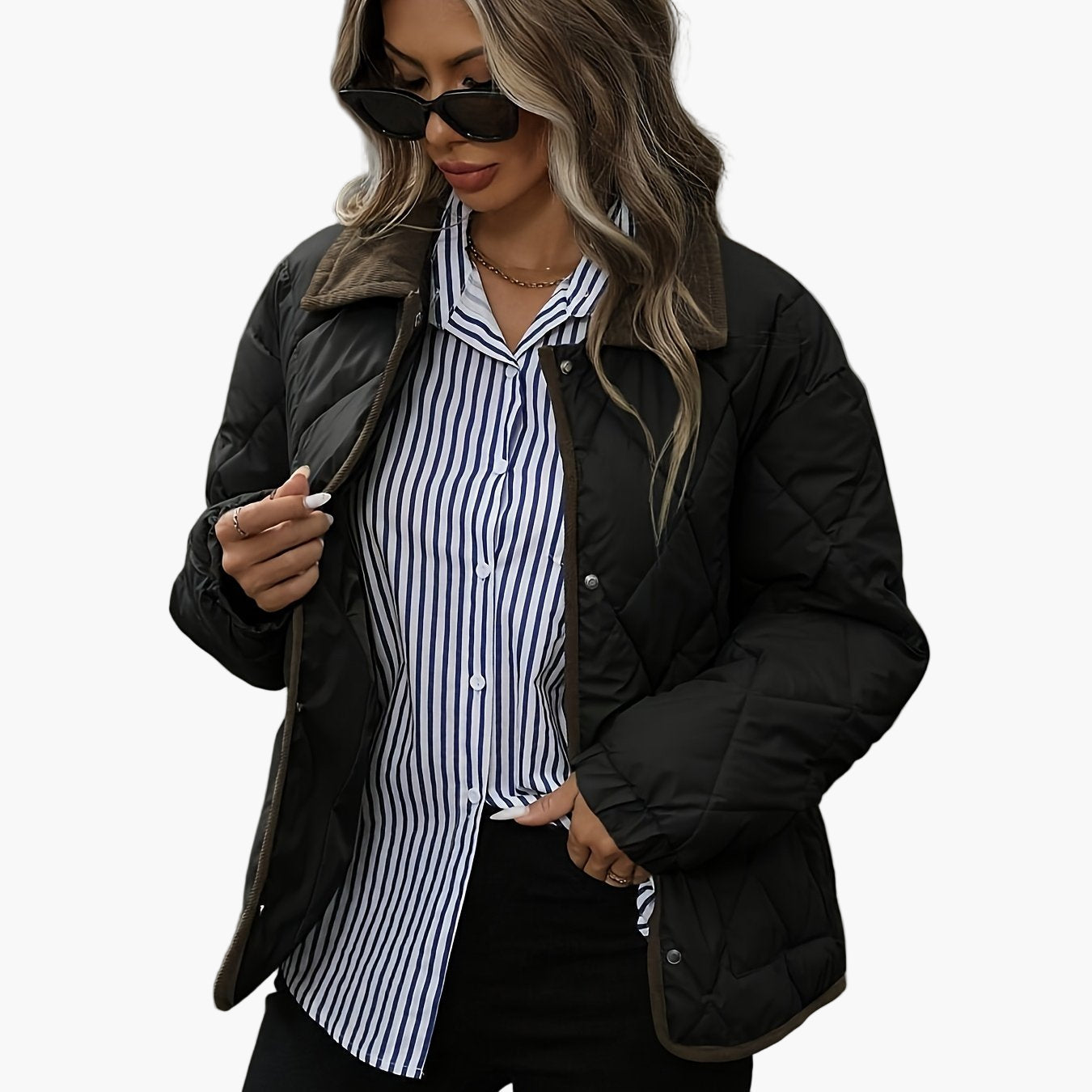 Damen Steppjacke im Vintage-Stil mit Taschen – Elegante Übergangsjacke für Alltag und Freizeit
