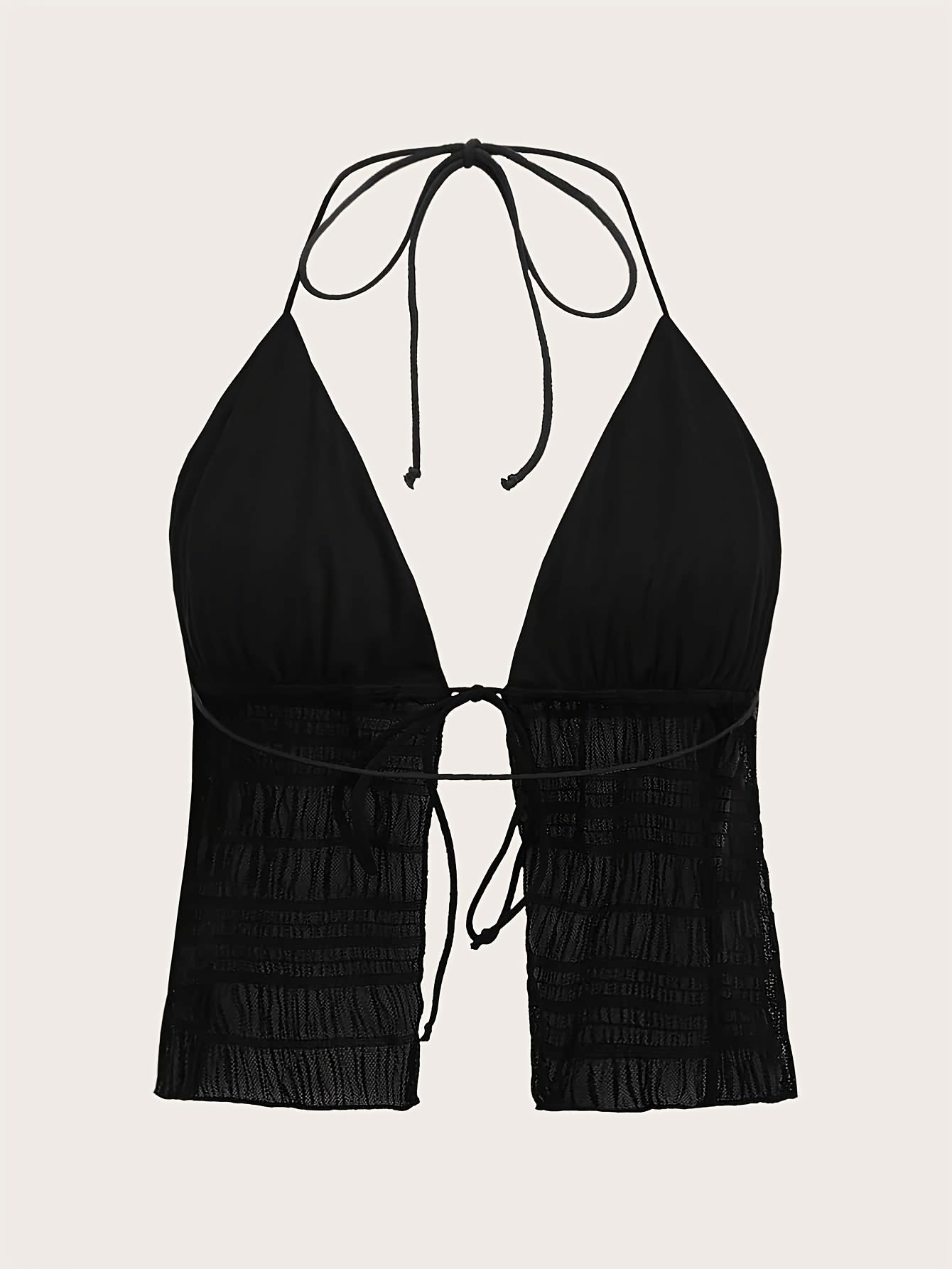 Damen Halterneck Top mit Raffungen und Bindeband – Modisches Party- und Ausgehtop