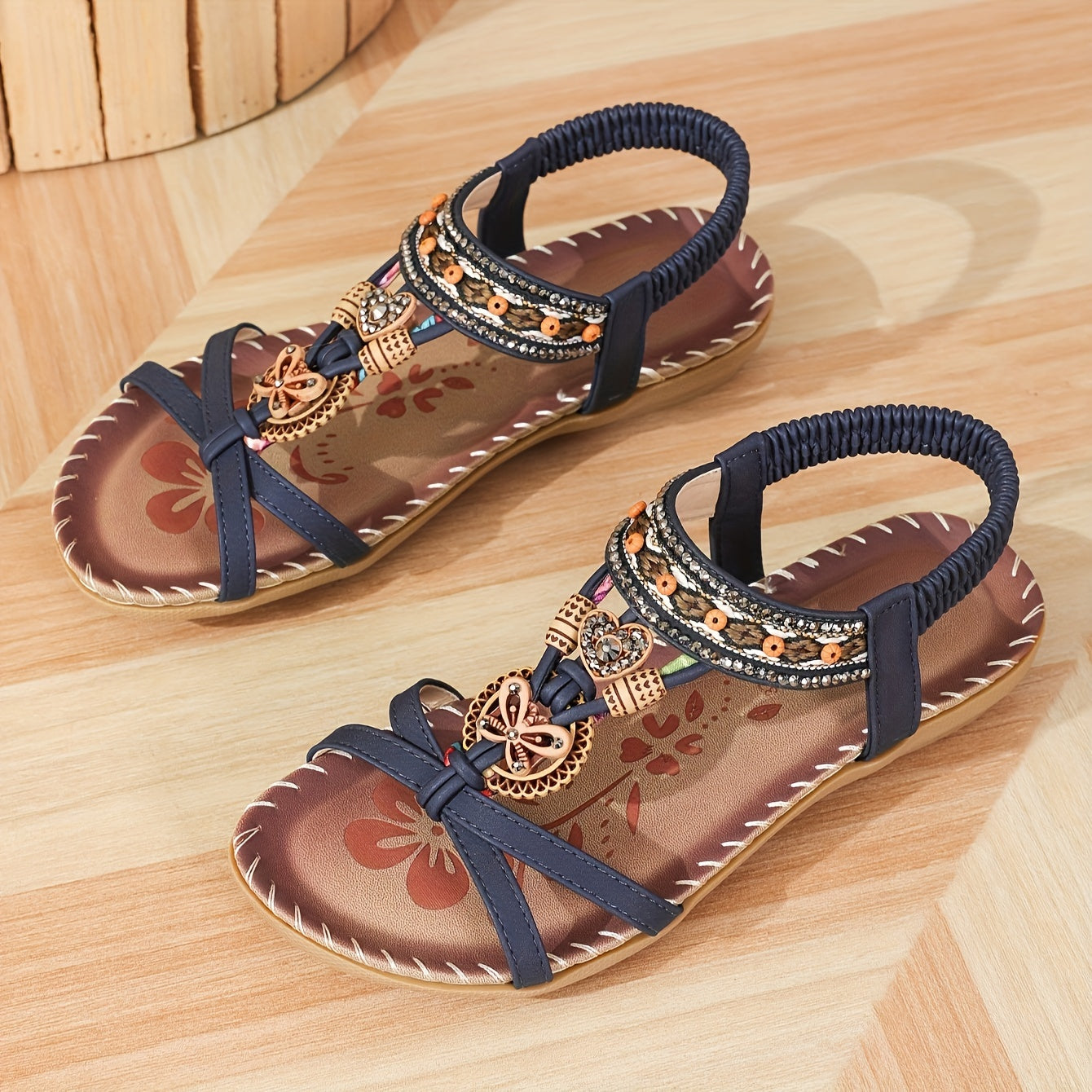 Damen Boho Sandalen mit Schmuckelementen – Bequeme Freizeitschuhe für Sommer & Urlaub