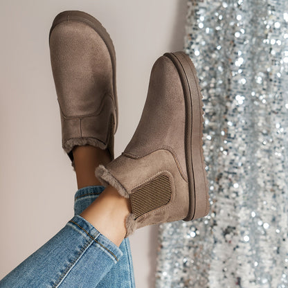 Damen Warme Winterstiefel Stiefeletten mit flauschigem Futter, einfarbig, bequem