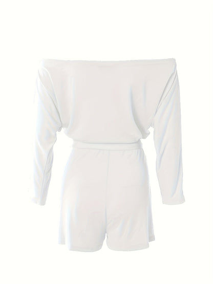 Damen Off-Shoulder Freizeit-Jumpsuit mit Taillengürtel – Eleganter Sommer Overall für Alltag und Urlaub