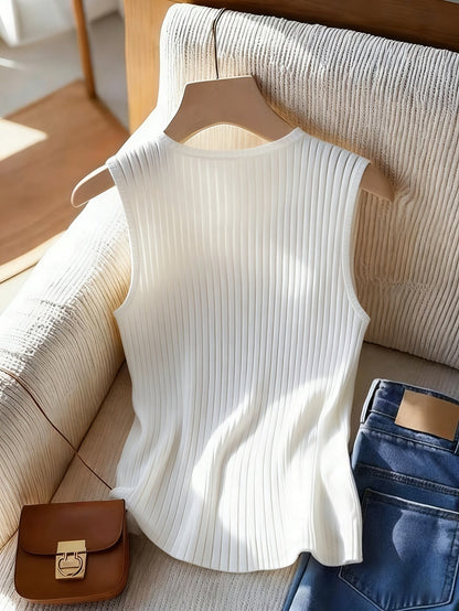 Damen Tanktop mit Rippenstruktur und Zierknöpfen – Stilvolles Basic für Alltag und Freizeit