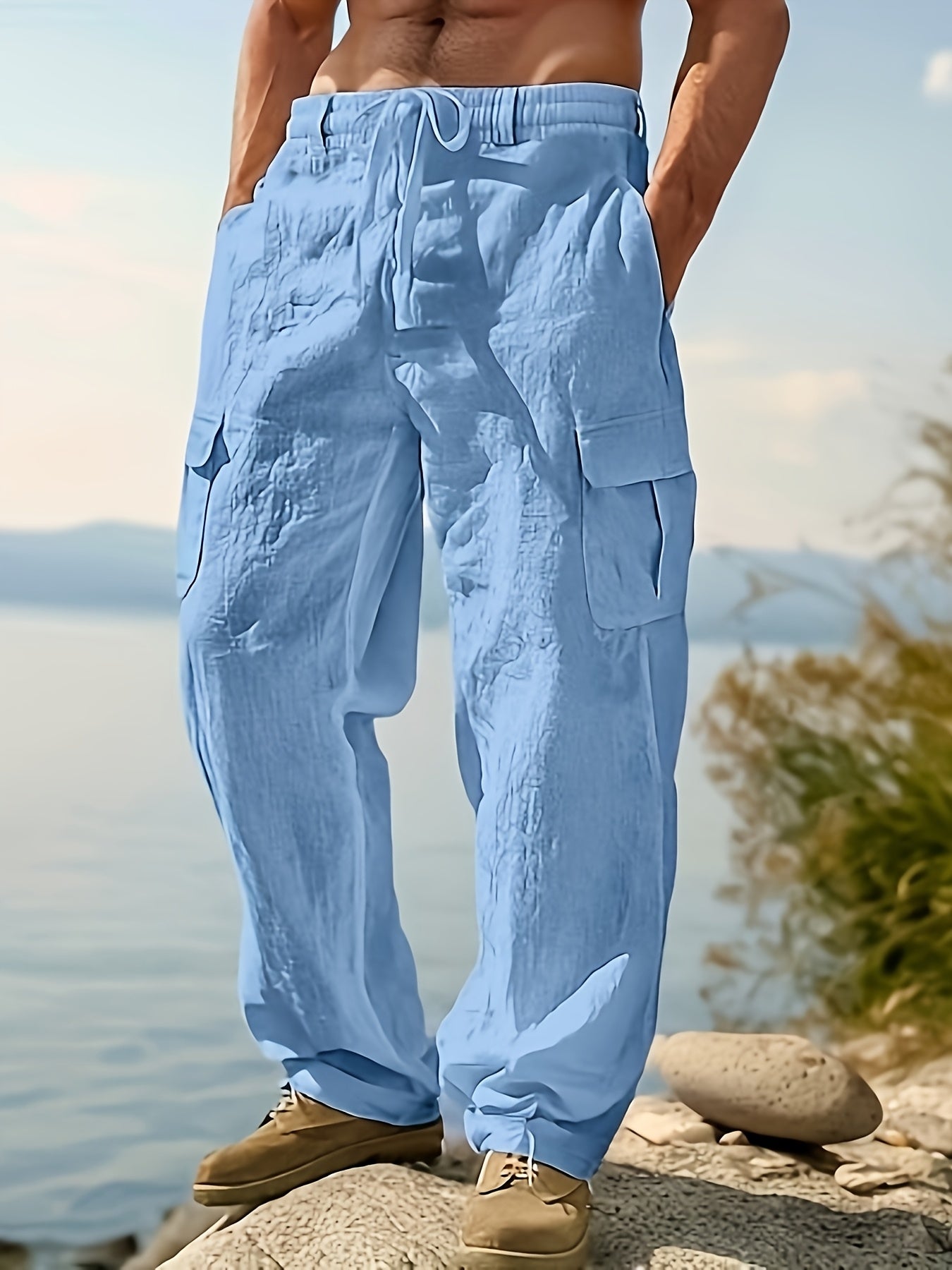 Herren Cargo-Loungehose mit weitem Bein und Kordelzug – Freizeit- und Strandstil