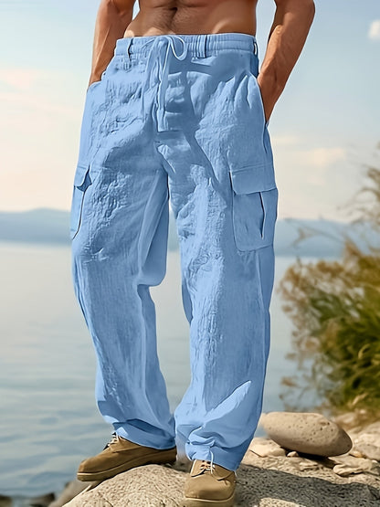 Herren Cargo-Loungehose mit weitem Bein und Kordelzug – Freizeit- und Strandstil