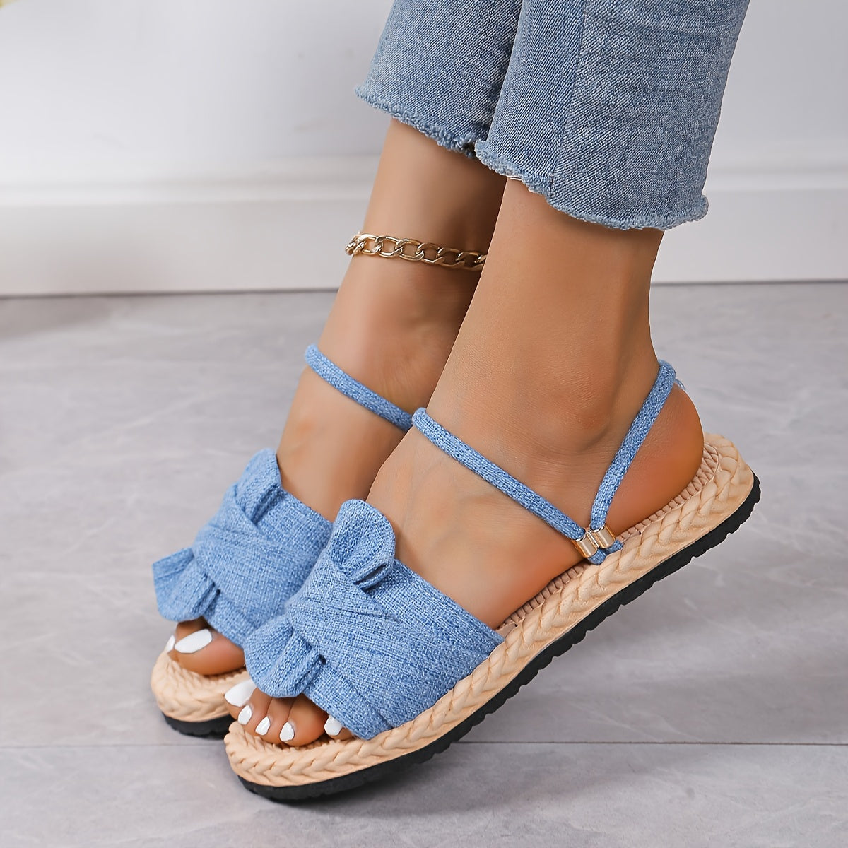 Damen Sommer Sandalen mit Schleife und Knöchelriemen – Bequeme Freizeitschuhe für Alltag und Urlaub