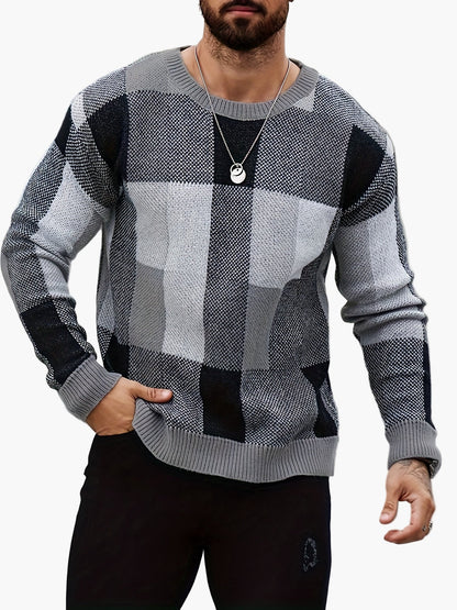 Herren Pullover mit Karomuster – Lässiger Strickpullover für Herbst und Winter
