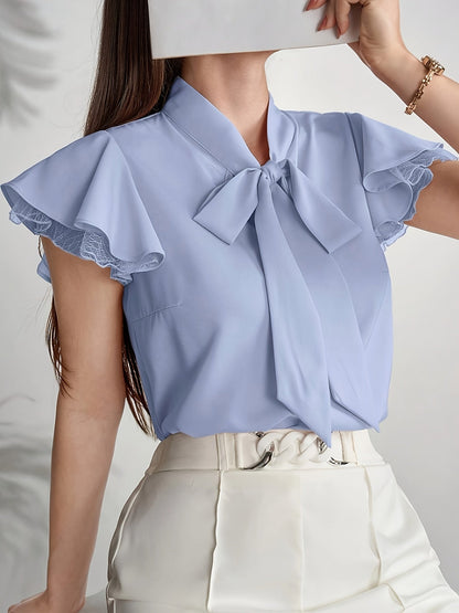 Damen Bluse mit Schmetterlingsärmeln und Schleifenkragen – Eleganter Business- und Freizeitstil