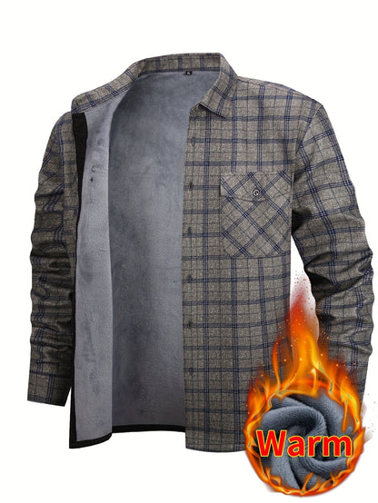 Herren Thermohemd-Jacke 2-in-1 mit Windschutz und Warmfutter – Kariertes Outdoor-Freizeithemd
