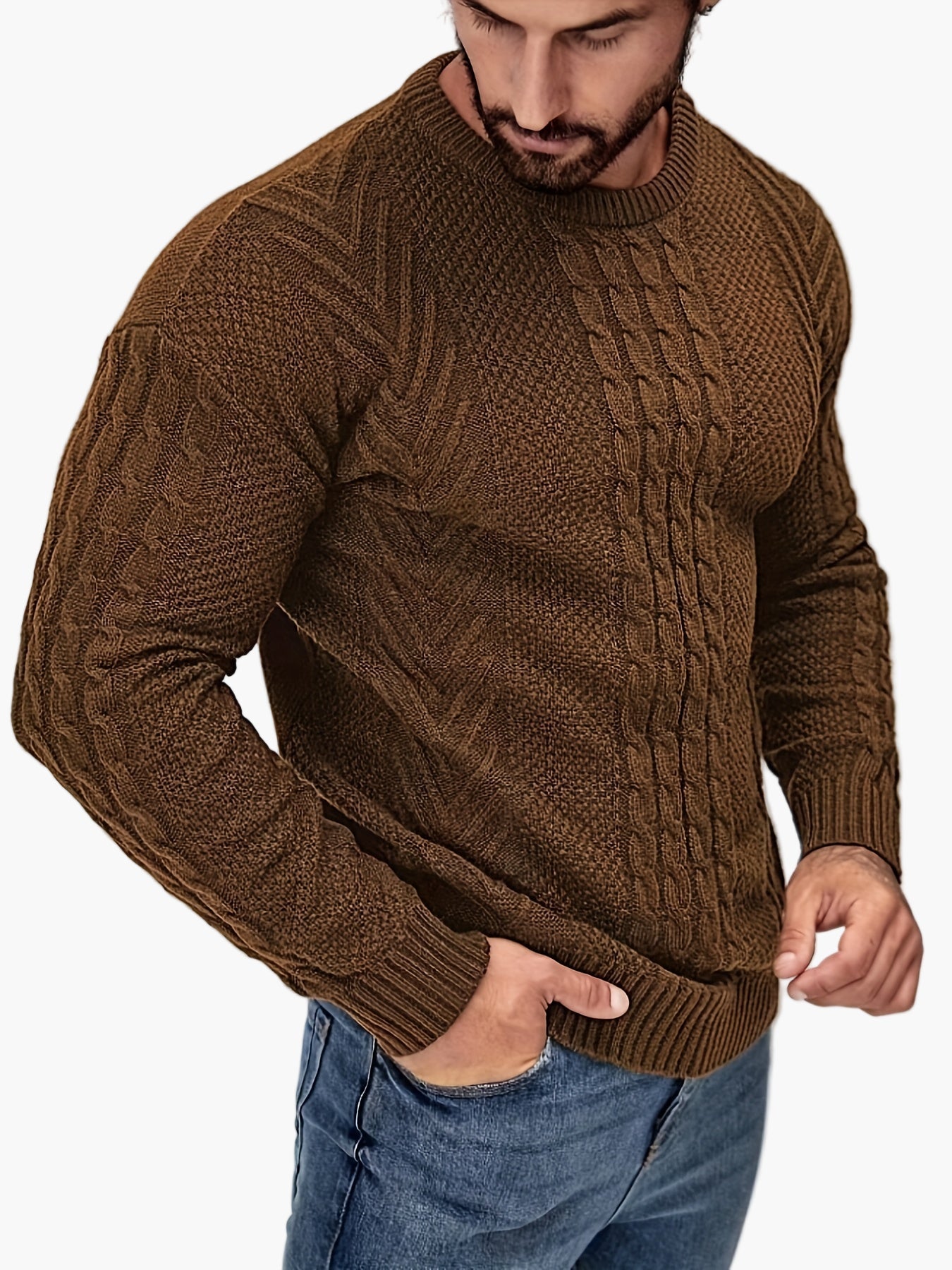 Herren Strickpullover mit Zopfmuster – Modischer Freizeitpulli für Herbst & Winter