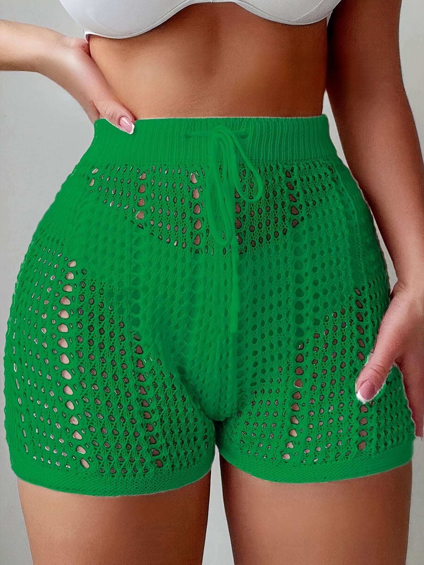 Damen Häkel-Shorts im Beach-Style mit High Waist und Kordelzug – Modischer Badeanzug-Überwurf