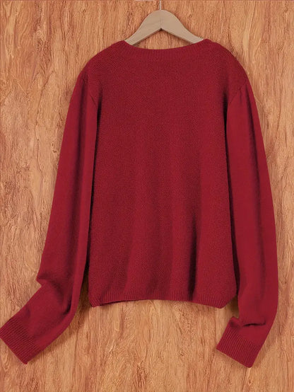 Damen Strick Cardigan Rundhals Langarm Strickjacke mit Knöpfen und Brusttasche