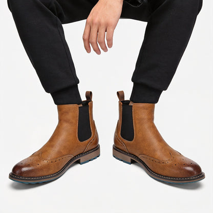 Chelsea Boots Herren Brogue-Stil mit elastischen Einsätzen und Profilsohle