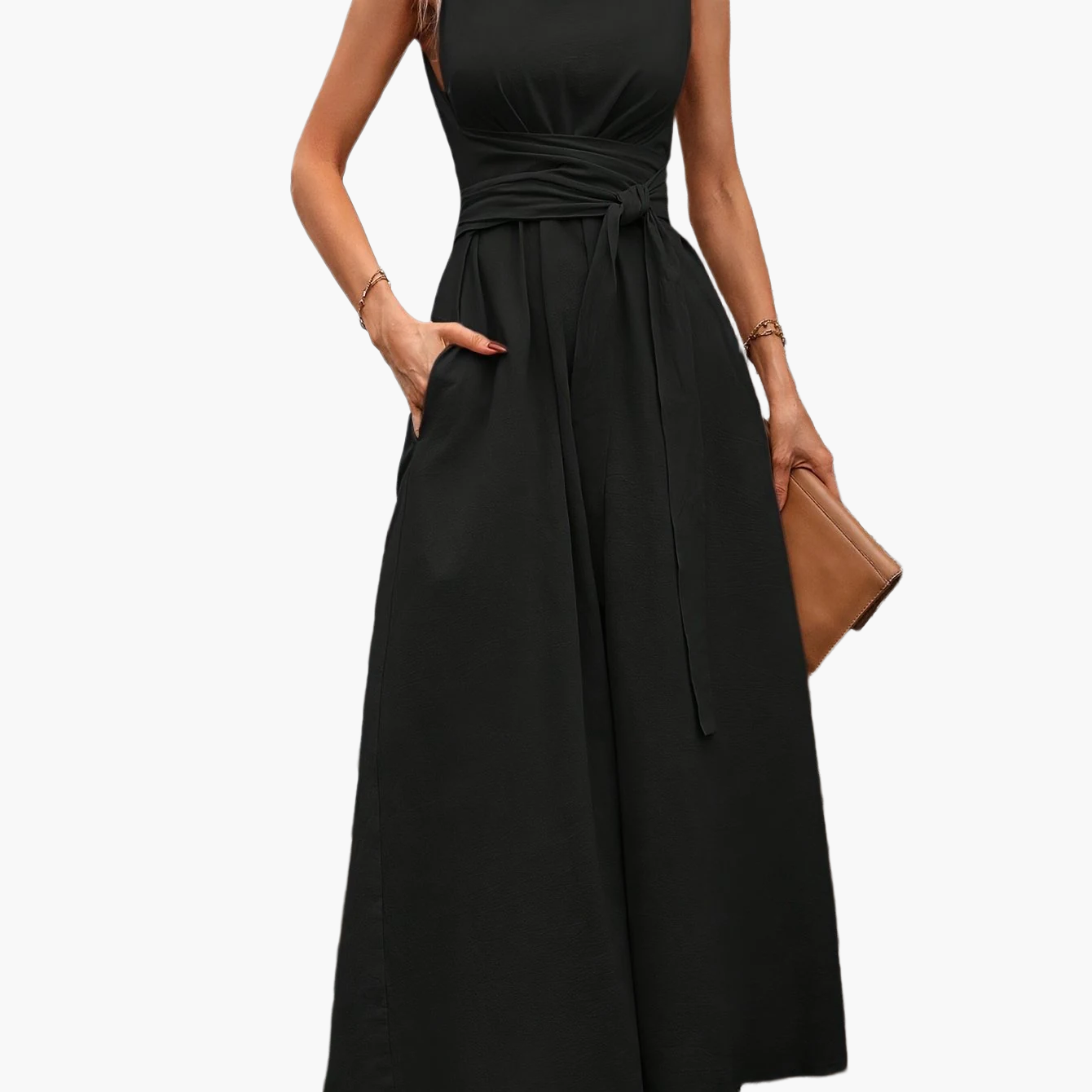 Damen Jumpsuit Elegant Ärmellos mit Bindegürtel für Sommer und Freizeit