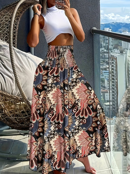 Damen Maxirock mit tropischem Print – Eleganter Boho-Stil für Sommer und Urlaub